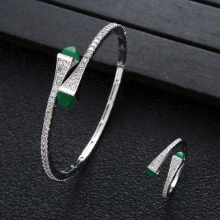 Alibaba European style INS hot retro super -flash full 锆 bracelet ring 2 pieces of palace court wind