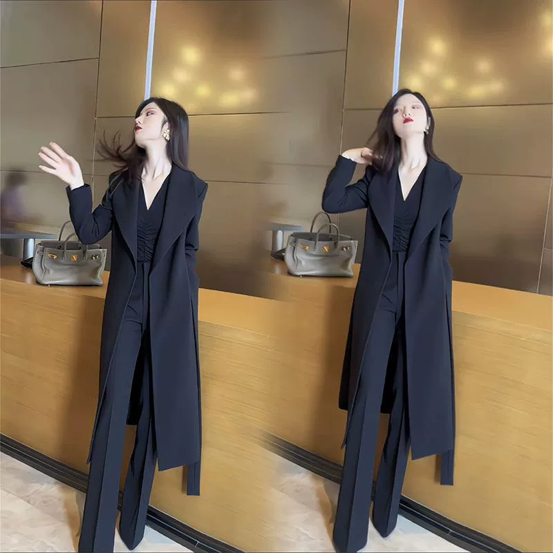 Long black trench coat, plus size, maxi length