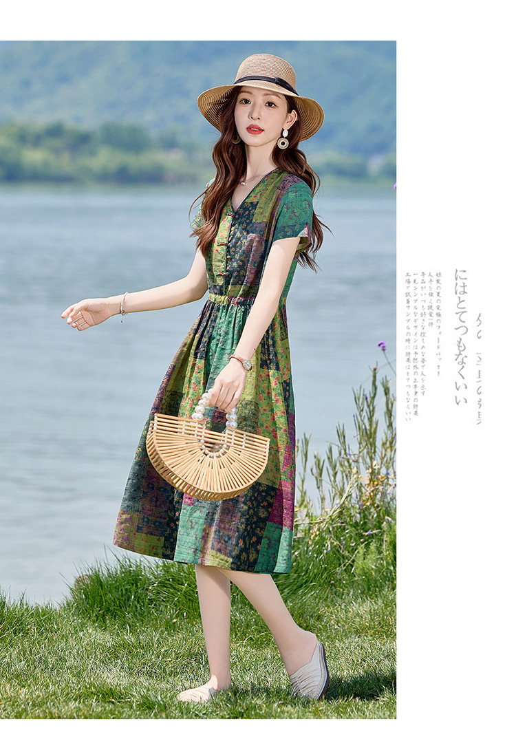 Váy ôm body dáng dài cổ chữ V in họa tiết xu hướng NI310 — Màu như hình chi tiết 17