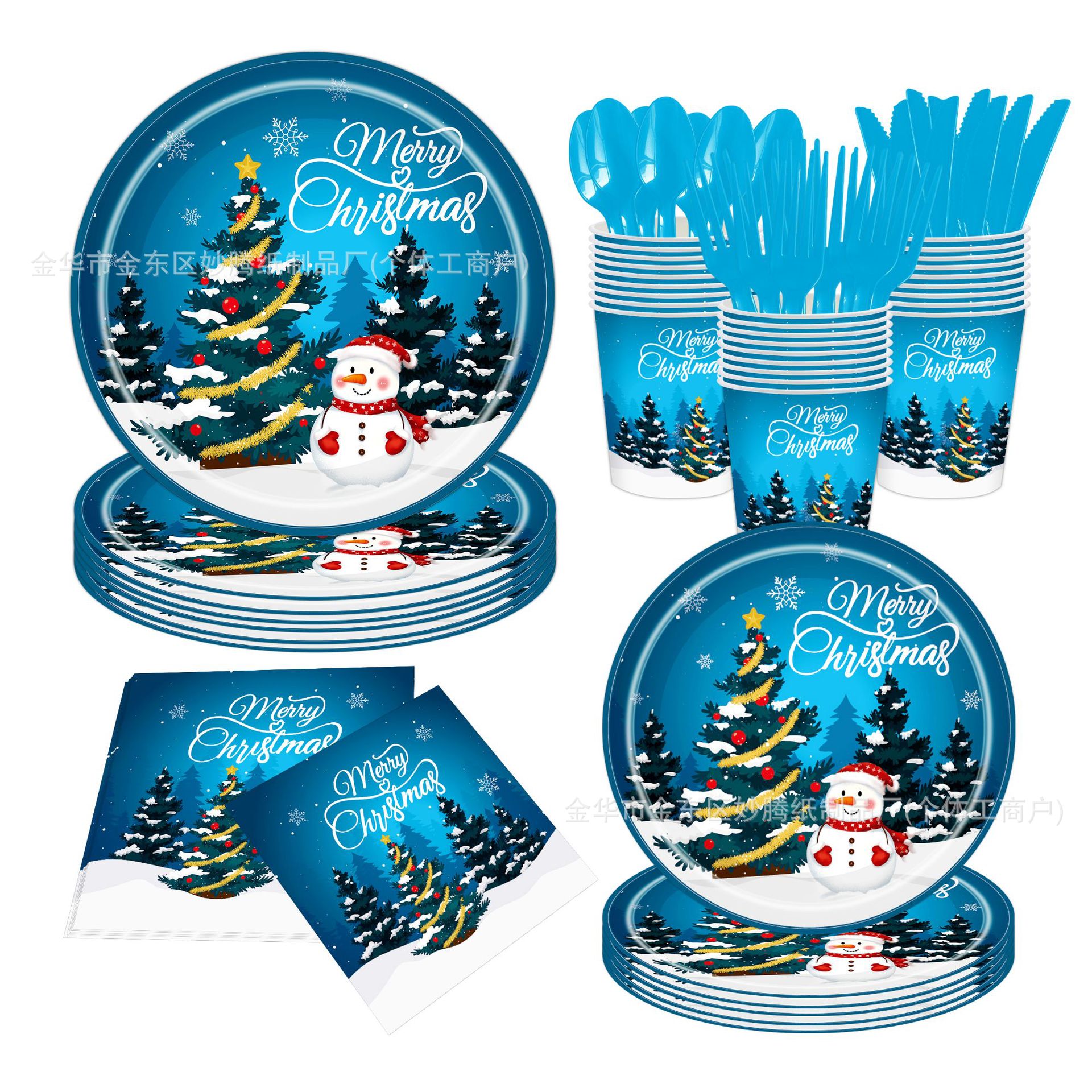 Nuevo muñeco de nieve de Navidad árbol de Navidad conjunto de cubiertos desechables decoración de fiesta conjunto de platos de papel desechables
