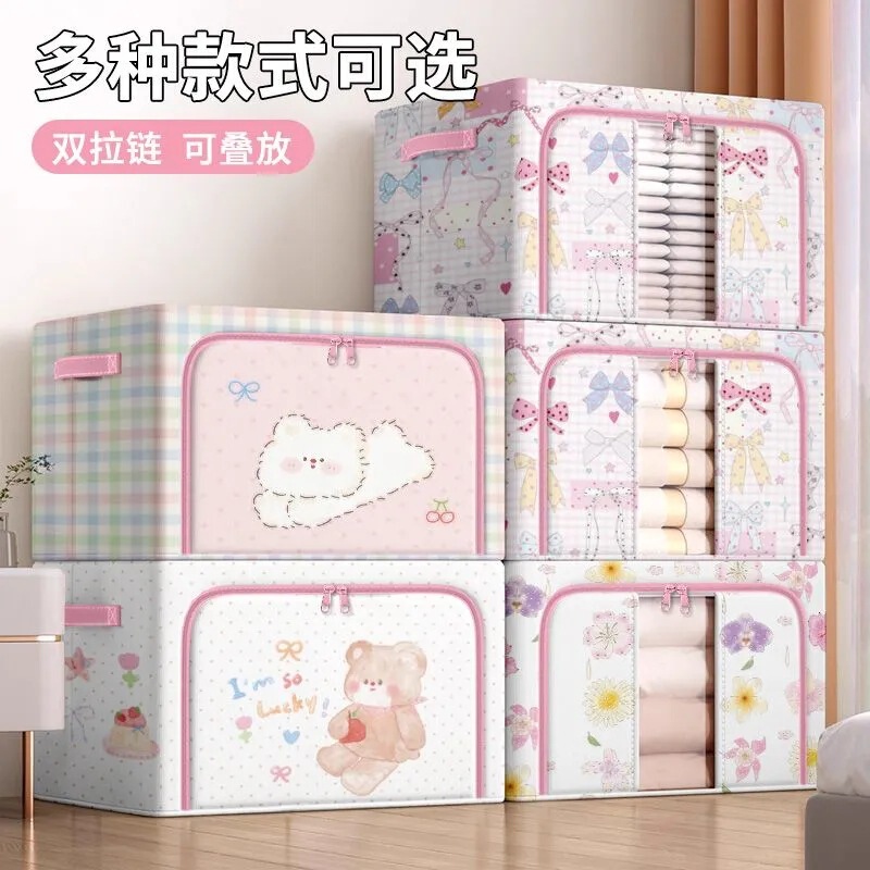 Clothes Storage Box Household Large-Capacity Clothing Quilt Storage Box Fabric Visual Window Wardrobe Storage Box