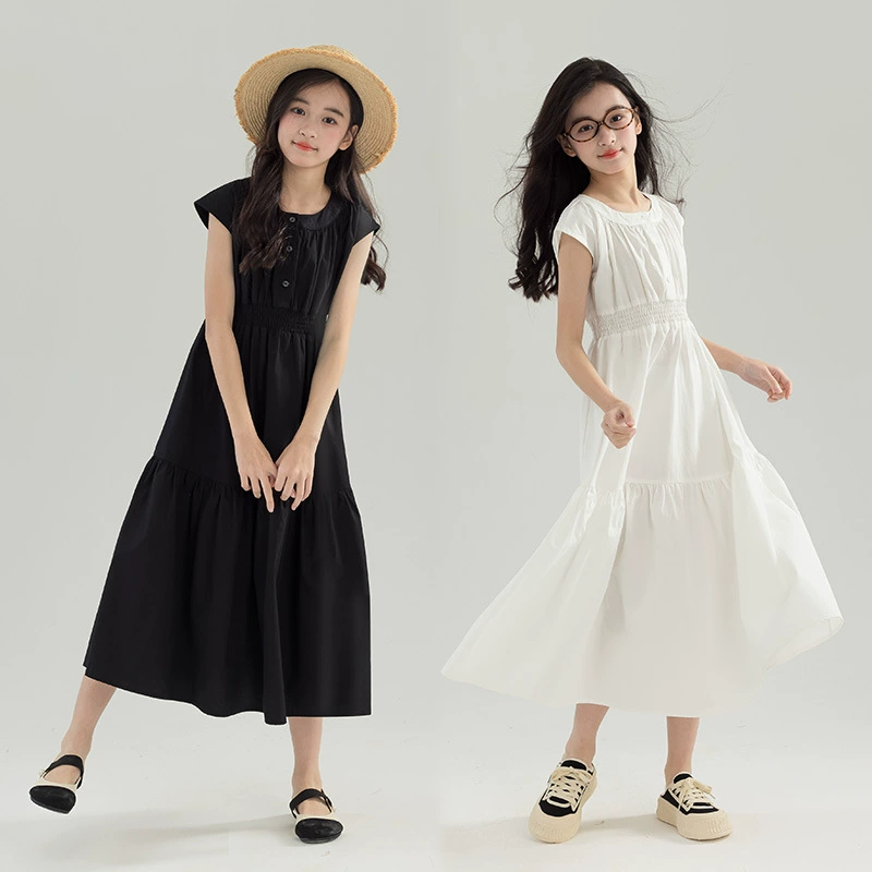 2025 лето новое платье для девочек CUHK сплошной цвет без рукавов