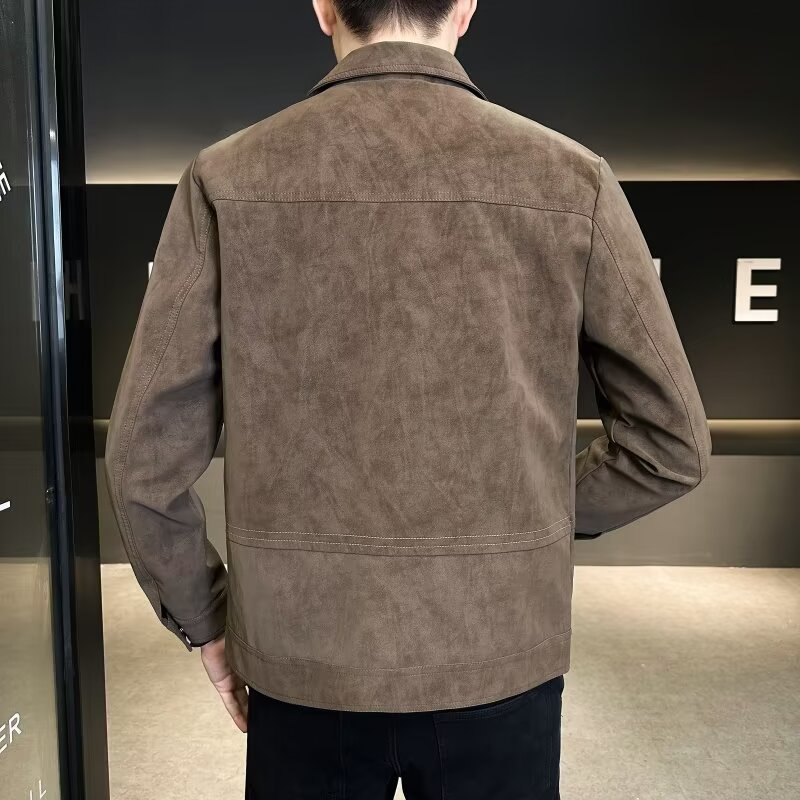春秋季夹克男新款痞帅潮牌高级感翻领麂皮春装上衣服男士外套|undefined