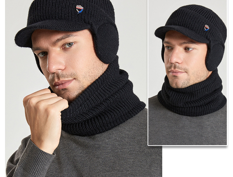 9148 Winter warme oorbescherming nekset plus pluche wollen gebreide herenmuts_voghion.com