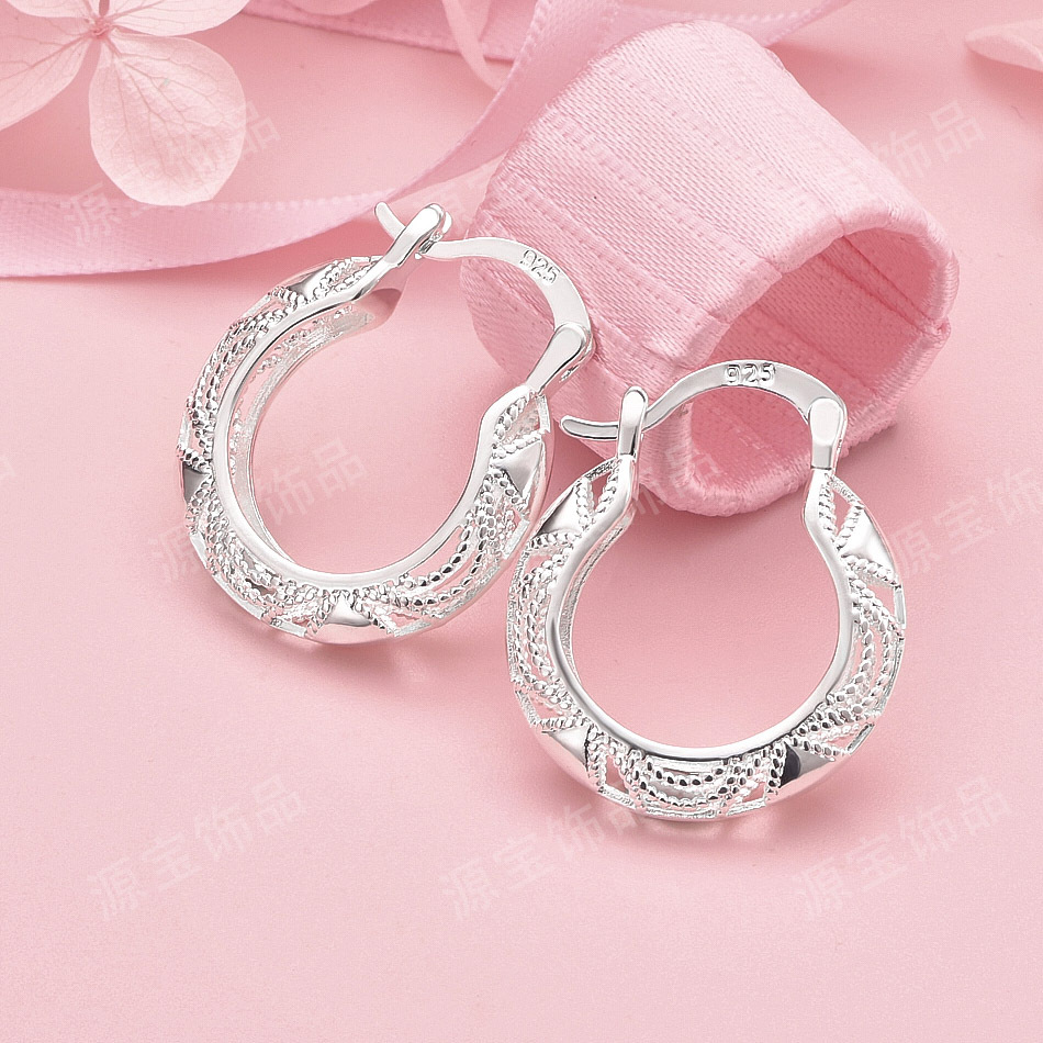 Xiyin Temu 3cm Earrings Korean Silver Ear Jewelry Exquisite Hollow Round Earrings European and American Style Exaggerated Live Stream