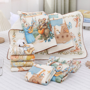 Children's Six-Layer Gauze Pillow Towel Cartoon Printed Baby Gauze Cotton Sweat-Absorbing Breathable Pillow Cover Soft, Comfortable and Non-irritating