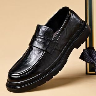 New Men's Leather Shoes Men's Slip-on Men's Business Wedding Interview Shoes Lace-up Free Platform British Casual Shoes