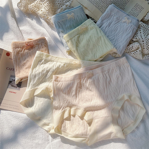Soft and cute women's seamless underwear mid-high waist bow seamless pure cotton crotch underwear women's tummy control