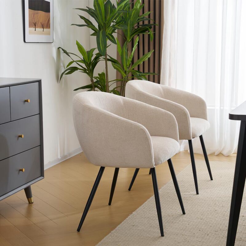 Modern Soft Beige Velvet Bucket Dining Chair Curved Back Side Armrest Upholstered Dining Chair Set Cross-Border Customization