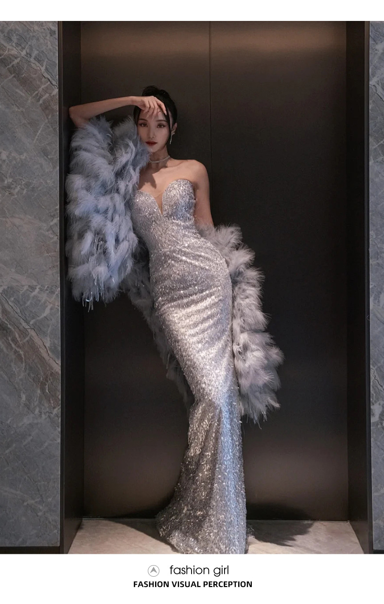 Strapless Mermaid Evening Gown Sexy New Style For Bride Wedding Engagement Toast Banquet Hostess Women's Party Wear_ecoleips.com