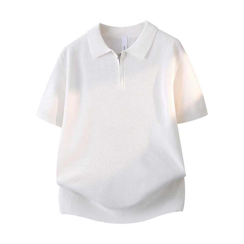 Polo camiseta camiseta de punto camiseta de manga corta camiseta de hombre solapa media cremallera vieja seda de hielo de verano fábrica transfronteriza al por mayor