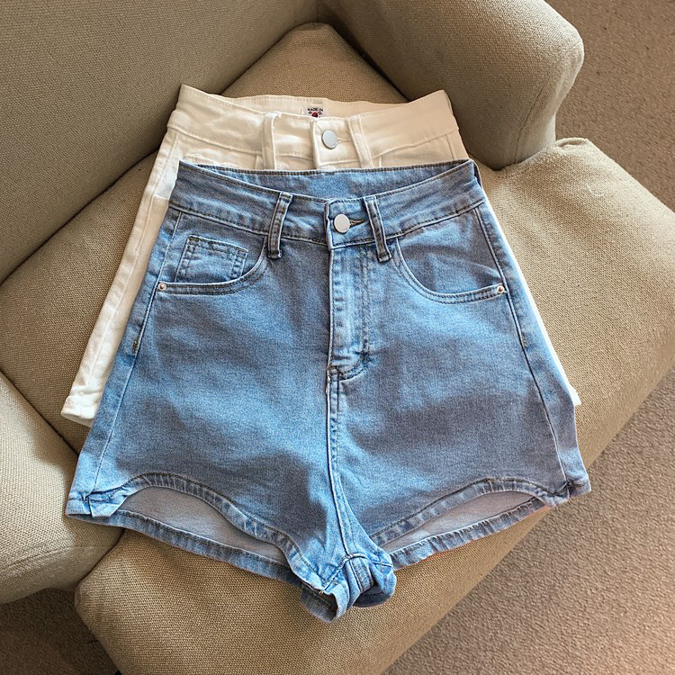 Hot Girl Denim Shorts Women's Design Sense American Style Small High Waist Slimming Tight Hip Elastic Irregular Hot Pants