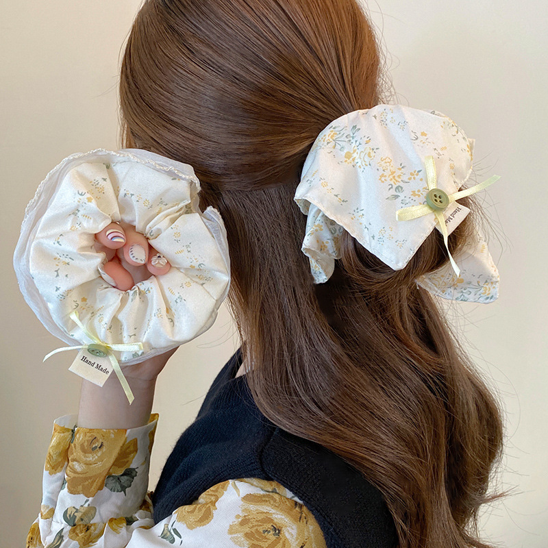 Flores amarillas super grandes toallas cuadradas anillo de cabello de intestino grande mujer dulce atado cuerdas de cabello temperamento atado cuerdas de cabello de cola de caballo baja