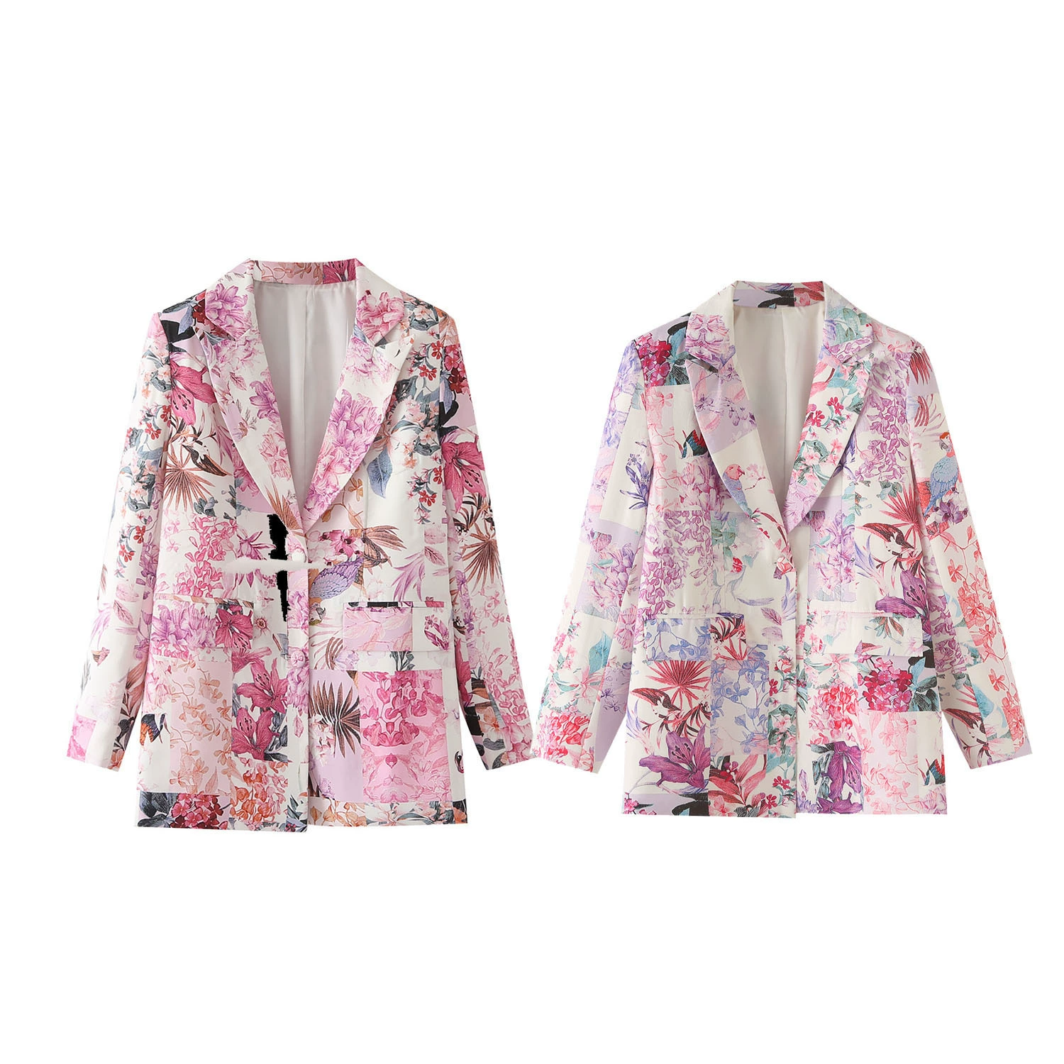 PB & ZA Женская одежда 2024 осень Новый печатный цвет однобортный модный повседневный пиджак с длинными рукавами