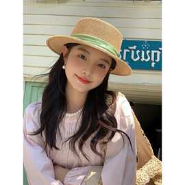 【我的头不圆】赫本风法式平顶草帽子女海边度假遮阳防晒帽大头围