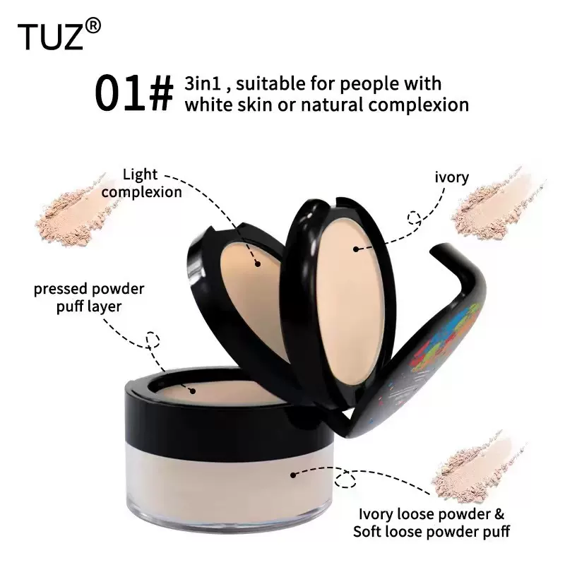 TUZ-0513-双层粉饼一层散粉,控油定妆哑光持久遮瑕毛孔蜜粉英文版