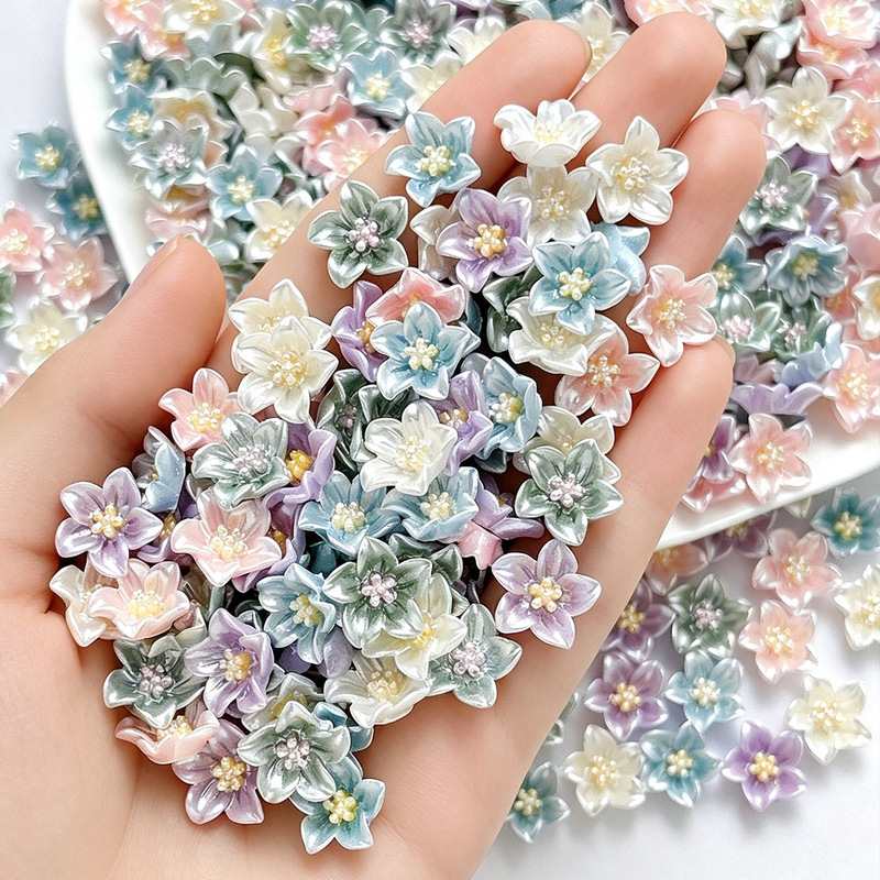 Summer pearlescent floral nail art accessories, trendy and luxurious with a high-end feel, gradient hibiscus and lily flower ins nail decoration