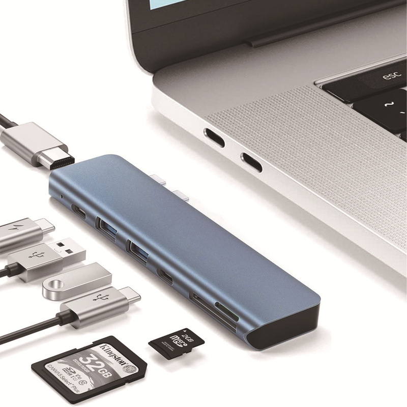 Side plug dual port 7-in-2 Docking Station suitable for MacBook Pro expansion dock type-c to HDMI HD 4K