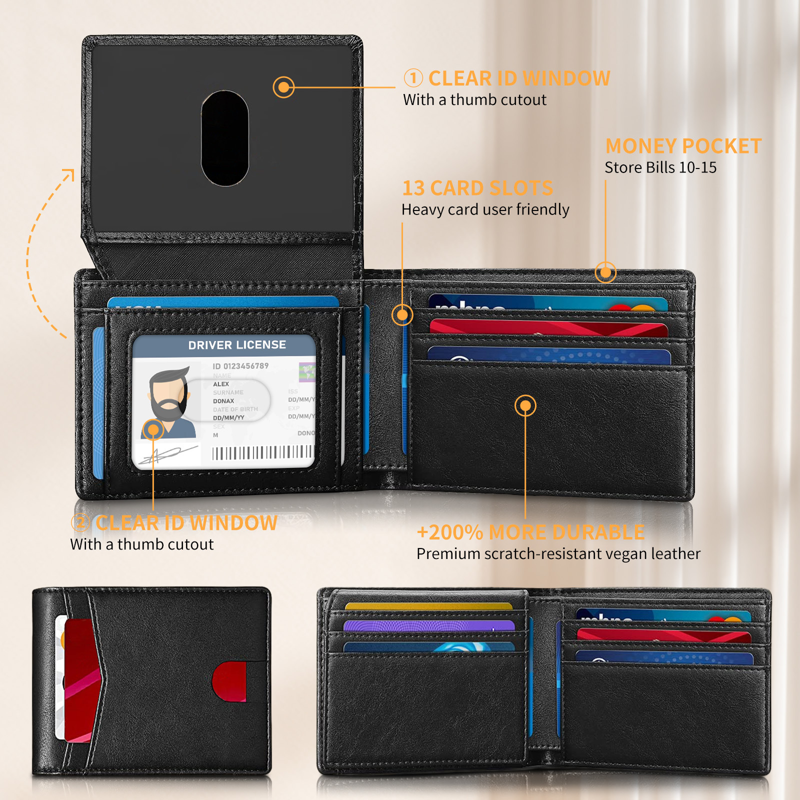 Carteras de cuero transfronterizas, documentos multifuncionales, anti-desmagnetización, tres veces, billetera antirrobo, billetera de cuero para hombres