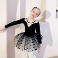 儿童舞蹈服秋冬长袖女童练功服分体套装考级服黑色芭蕾舞裙中国舞