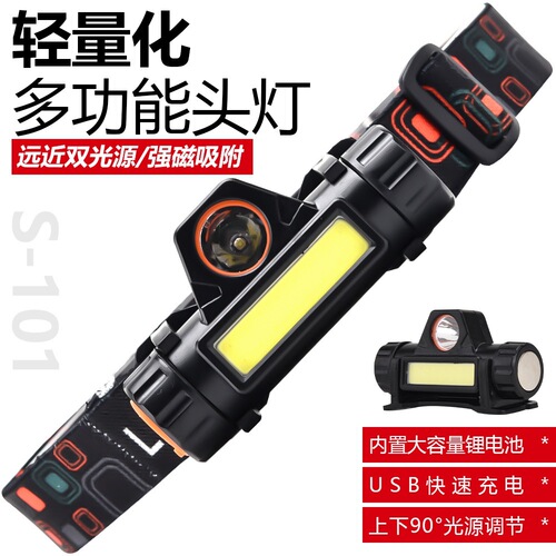 New COB 90-degree swivel headlamp with extendable zoom outdoor lighting rechargeable high-intensity headlamp with magnetic camping light