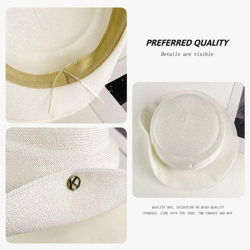 French Hepburn style elegant top hat, women's summer seaside vacation beach hat, gold style rolled-edge sunscreen sun hat