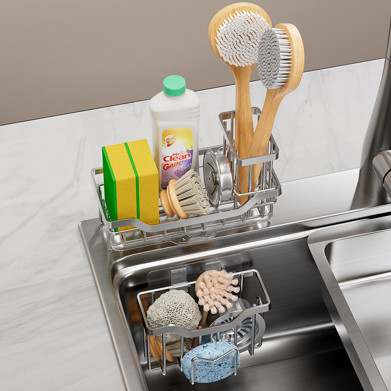Cross-border sink sponge holder liquid soap bar brush storage basket draining rack kitchen supplies countertop storage organizer stand