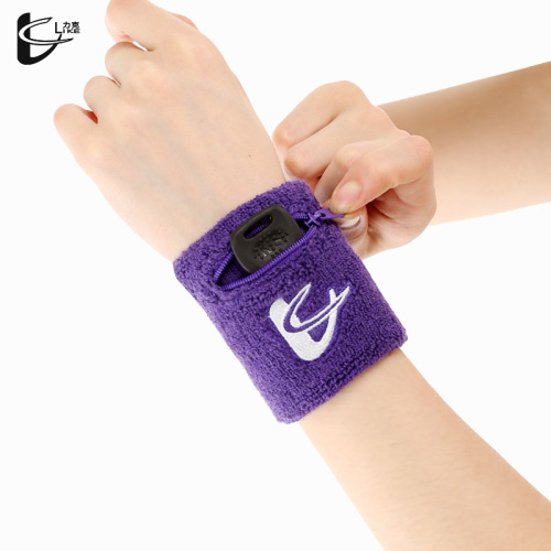 Wholesale zipper pocket storage cotton sweat-absorbent breathable sports cycling basketball fitness wristband