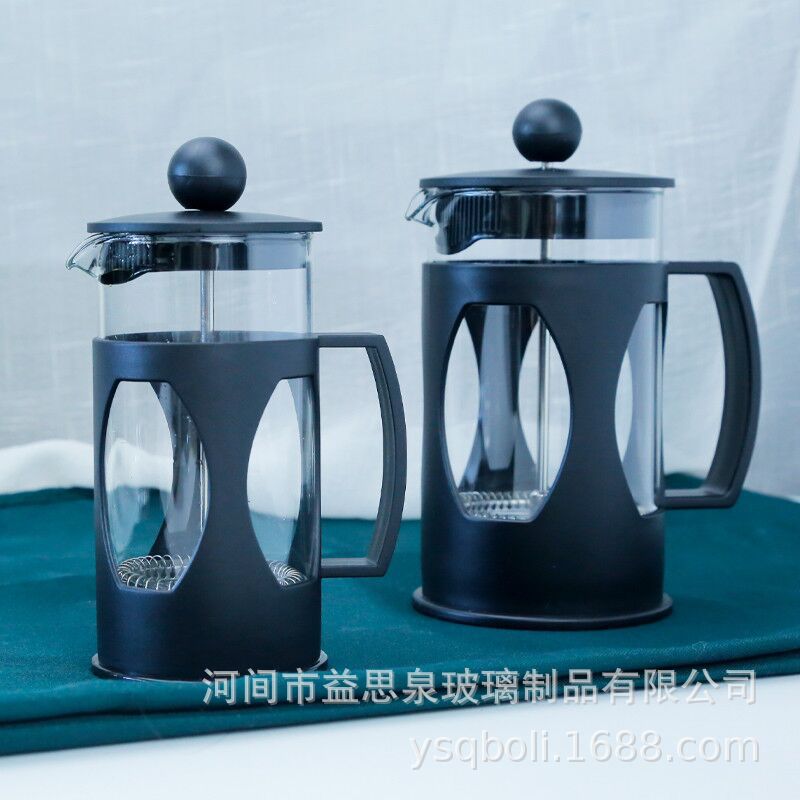 Coffee pot in stock, glass and stainless steel 304, French press pot, American-style prismatic, convenient for home use