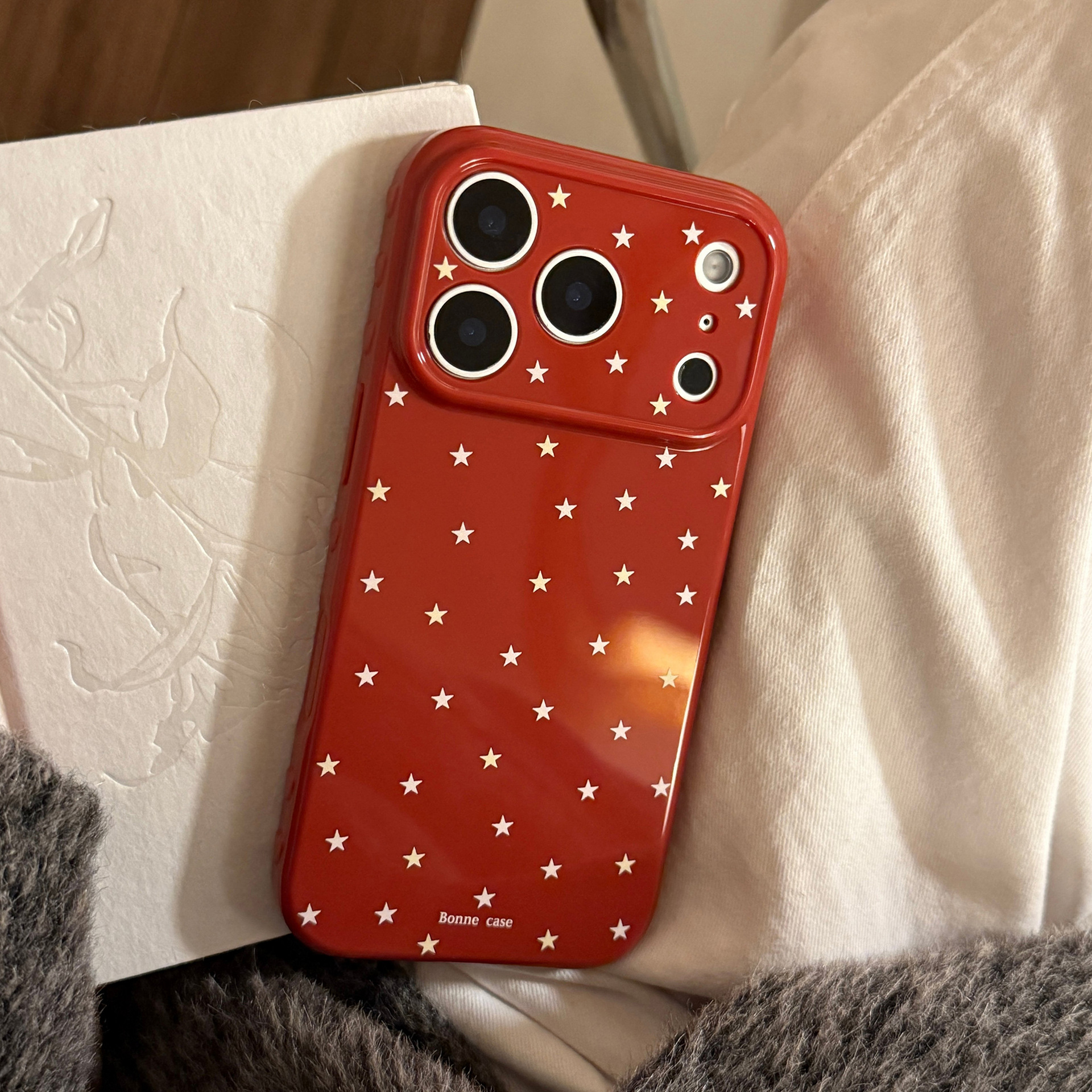 Protective Phone Case For Iphone Burgundy Star Pattern Design_voghion.com