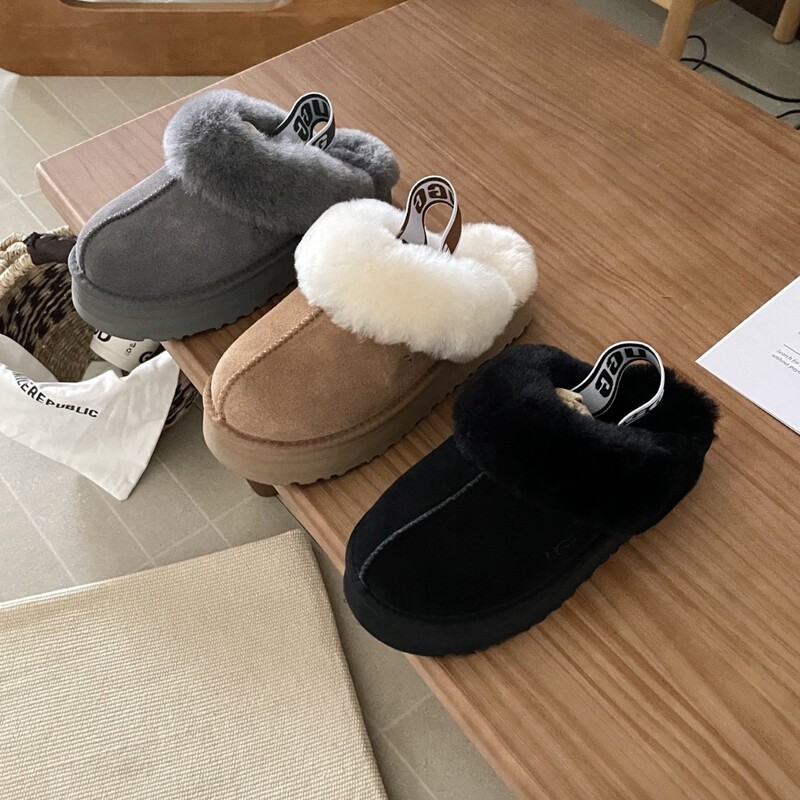 Henan Sangpo Snow Boots, Furry Slippers for Women, New Style, Leather and Fur Integrated, Thick-Soled, Closed-Toe, Non-Slip, Lace-Up, Half-Slippers for Autumn and Winter