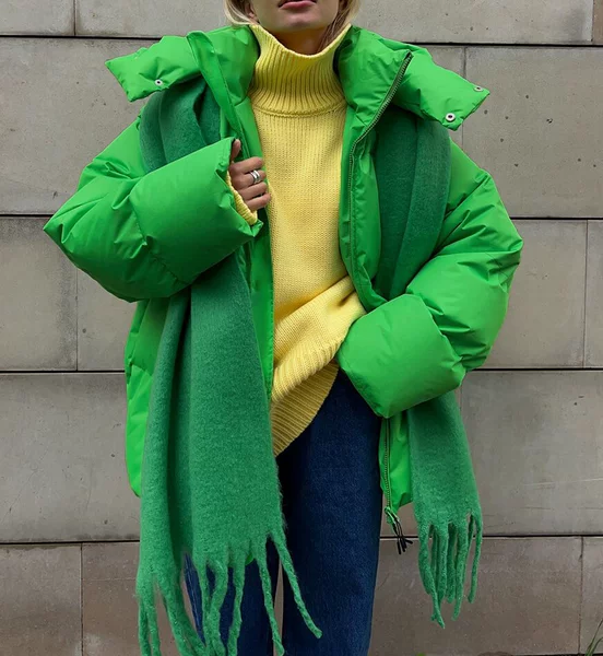 Green down jacket, loose fit