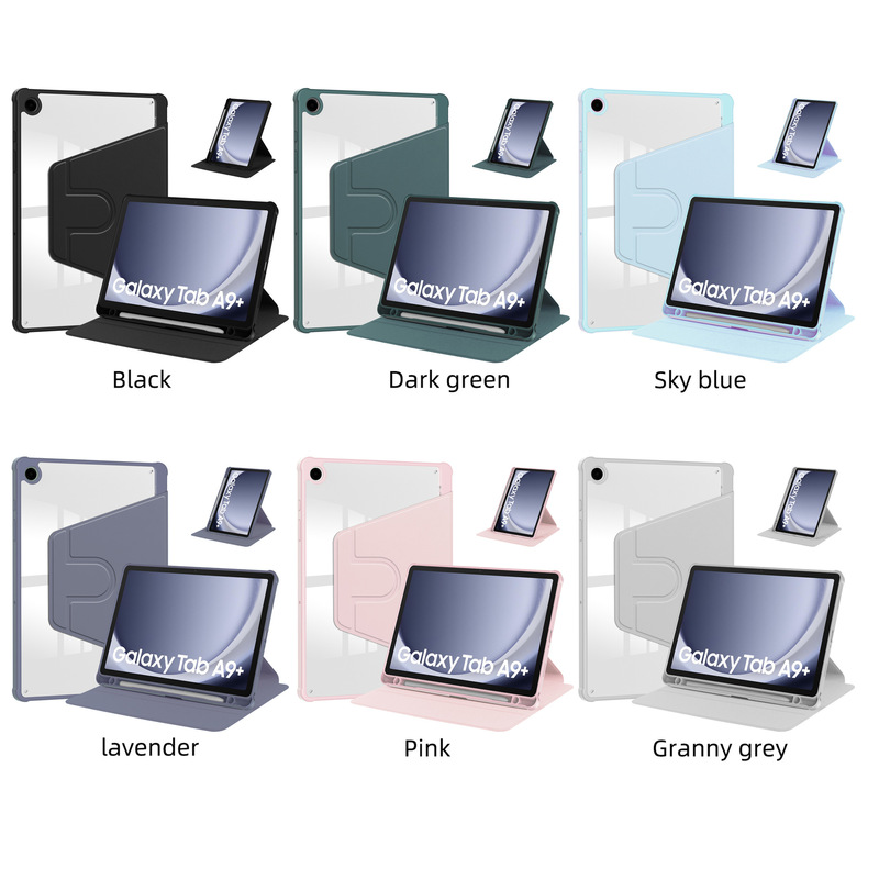 Acrylic Rotating Pen Holder Suitable for Samsung Tab S9/S10/S11 New Model, Anti-Drop Protective Leather Case with Stand