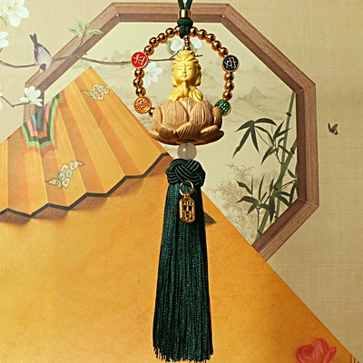 Car pendant lotus Buddha blessing: Car hanging - guanyin-peace-and-joy-wealth-green