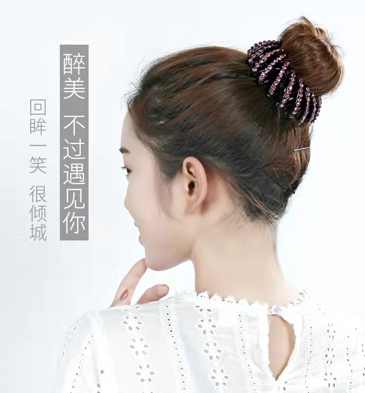 Corea del Sur corbata femenina alta Cola de Caballo Nido de Pájaro anillo de pelo clip de rhinestone horquilla tocado todo partido updo cabeza de bola fija