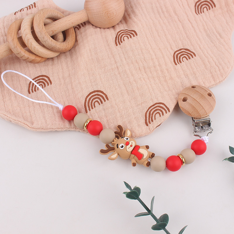 Bebé recién nacido tetina anti-caída cadena de silicona de grado alimenticio cuentas pacificador soporte de tetina