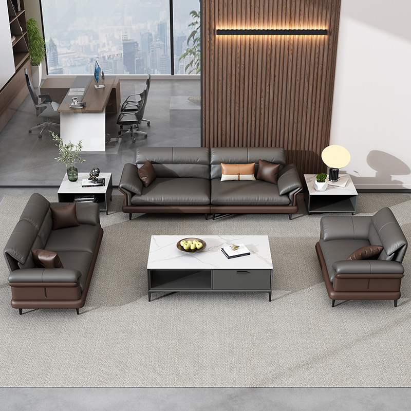 Sofá de recepción sala VIP hotel lobby reuniones de negocios en el hogar de alta calidad sofá de cuero mesa de té
