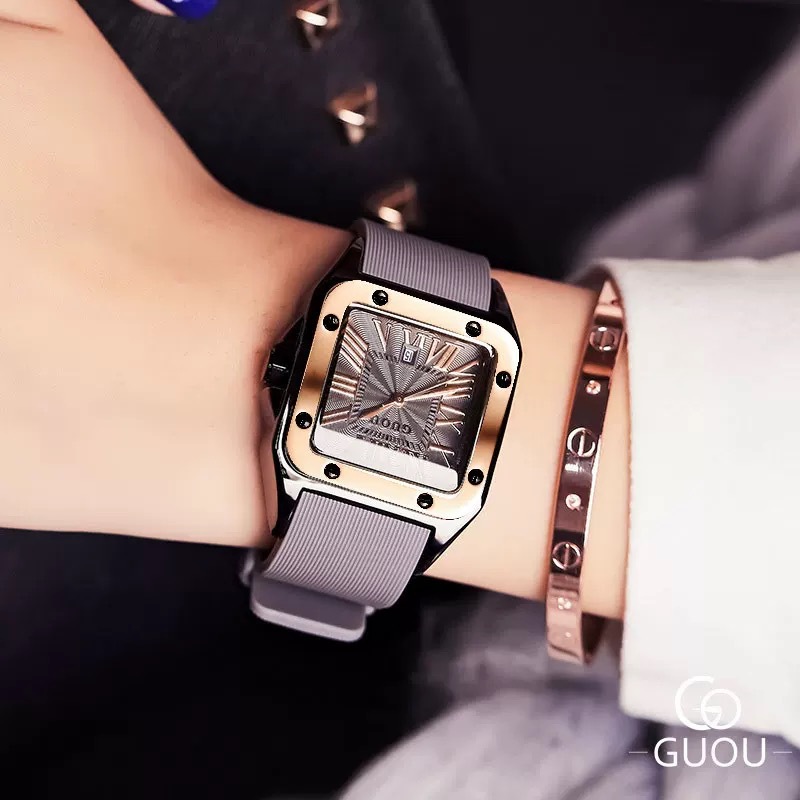 Guou Cross-Border Popular Square Tape Watch Couple Calendar Quartz Watch