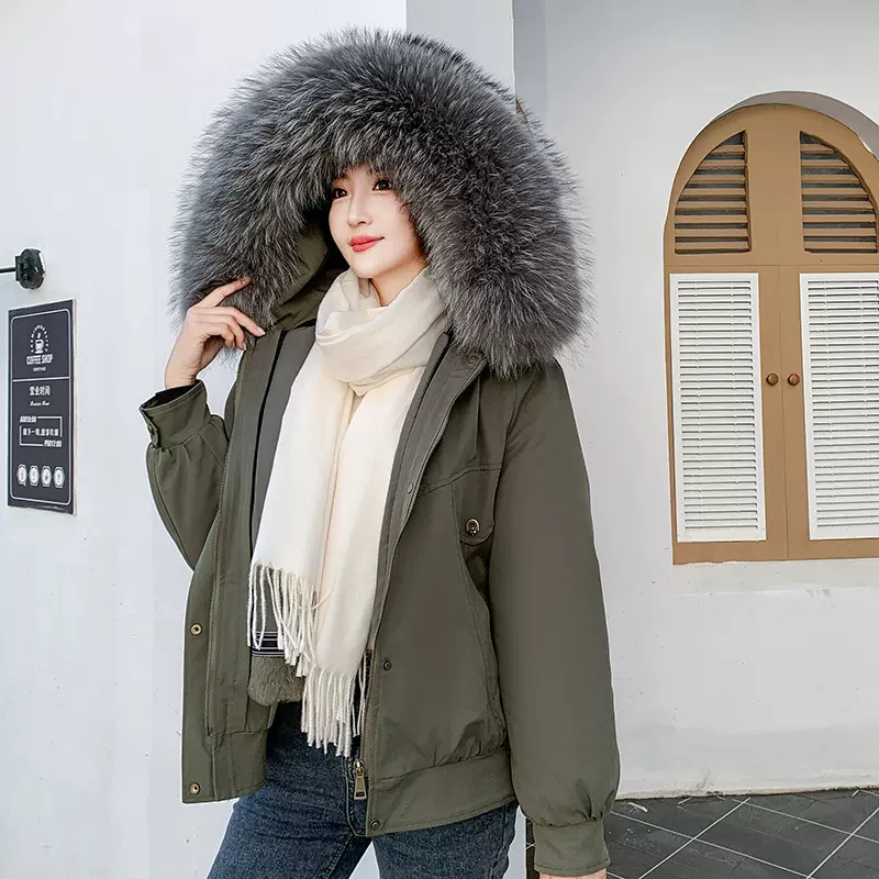 派克服女2025冬季新款獭兔毛内胆可拆卸年轻款小个子皮草夹克外套