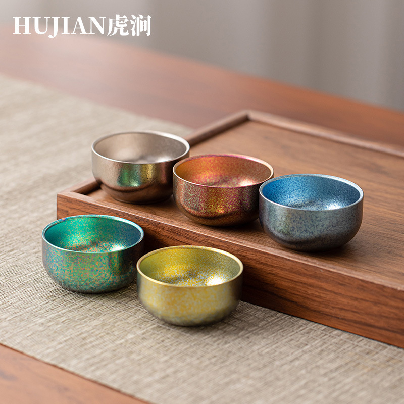 Huding虎渓谷チタンカップ純チタンカップ高級主人カップ品茗杯工夫カップ二重断熱茶碗|undefined