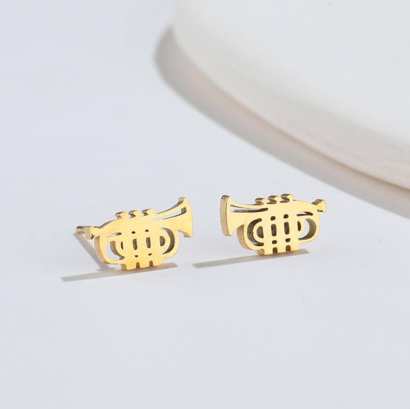 Ear Studs Classification PVD Coated 18K Gold Real Gold Plated Musical Instrument 304 Stainless Steel Fashion Waterproof Non Tarnish Ear Studs
