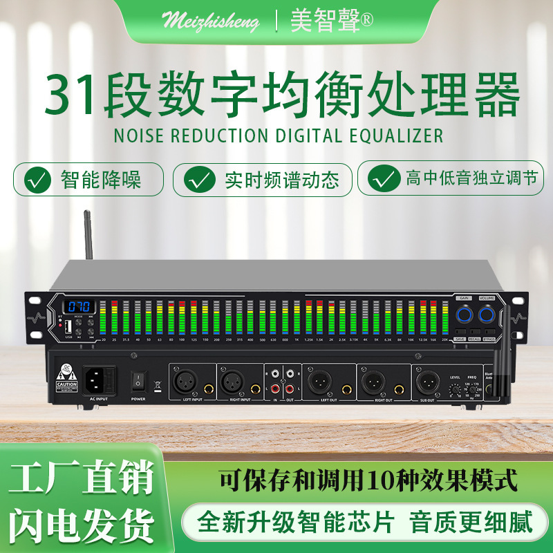 Professional 31-Band Digital Equalizer Home Ktv Stage Bar Audio Eq Tuner Noise Reduction Audio Regulator