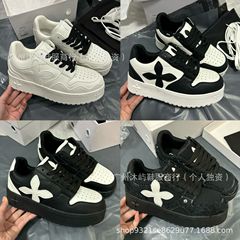 高品质SMFK-K2025爆款十字花厚底增高板鞋黑白熊猫拼色百搭休闲鞋