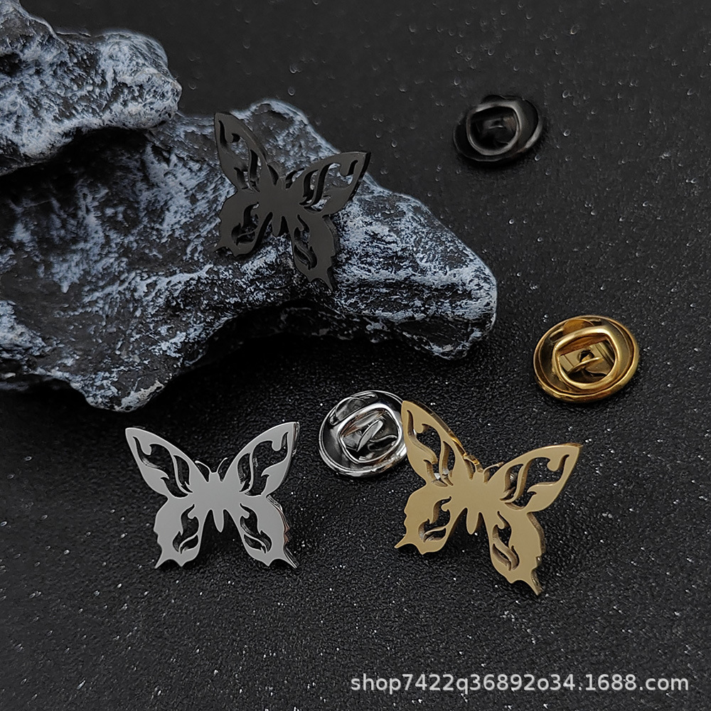 Cross-Border Fashion Butterfly Metal Brooch/Cufflinks for Men and Women, Stainless Steel Corsage for Regular Clothing and Backpack Decoration Pins