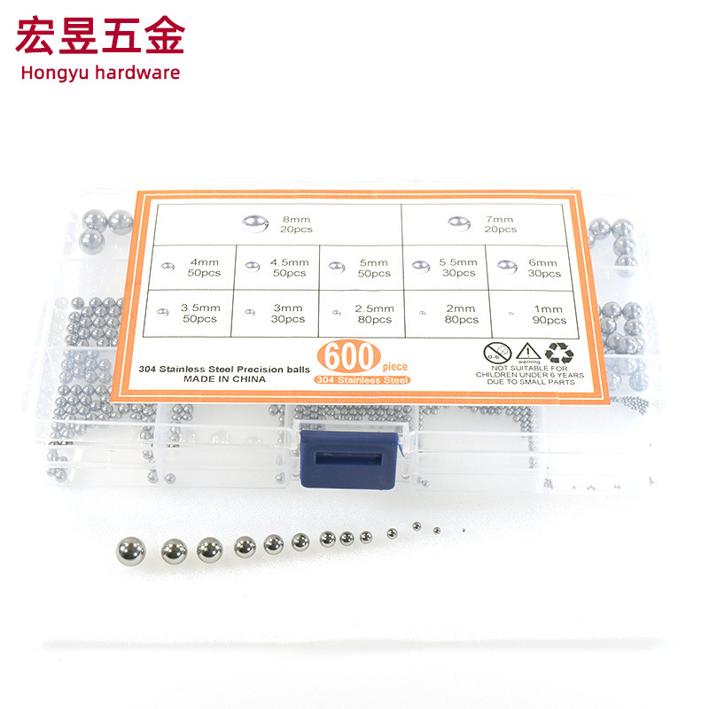 Alta calidad 600 unids acero inoxidable 304 bola de acero 1.0-8.0 combinación en caja traje de comercio exterior transfronterizo