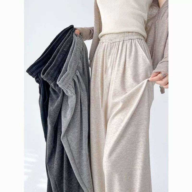 Клейкий рис, осенние брюки для отдыха, свободный прямой крой, высокий пояс