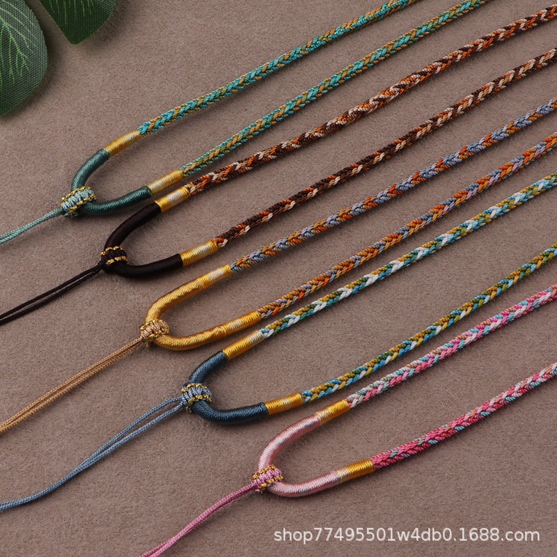 Beeswax Buddha Amulet Gold Pendant Rope Necklace Rope Hand-Woven Adjustable Lanyard High-Quality Jade Sweater Chain Rope
