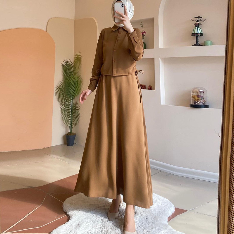 Skirt Suit Muslim Middle Eastern Arabian Women's Clothing 2024 New Long-Sleeved Shirt Casual Dress Elegant