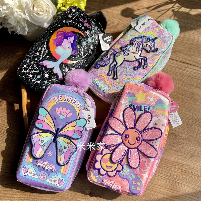 澳洲smiggle兒童筆袋學生粉色花朵多層卡通可愛大容量香味鉛筆盒
