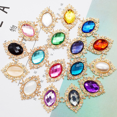 Diamond oval flower plate diamond buckle rhinestone mirror pearl bridal headwear shoes clothing bag diy jewelry alloy accessories